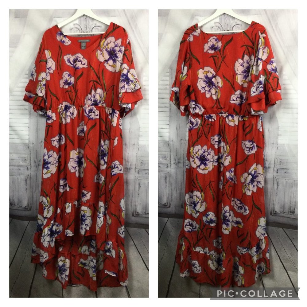 Kate & Mallory Red Hi Lo Maxi Floral Dress 1X